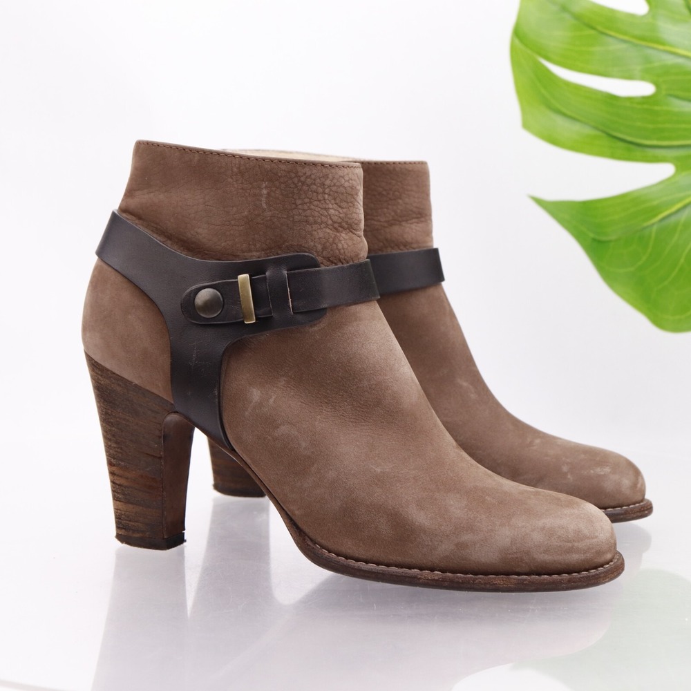 Aquatalia Womens Boots Size 8 Waterproof Brown Suede Heel Harness Ankle Booties